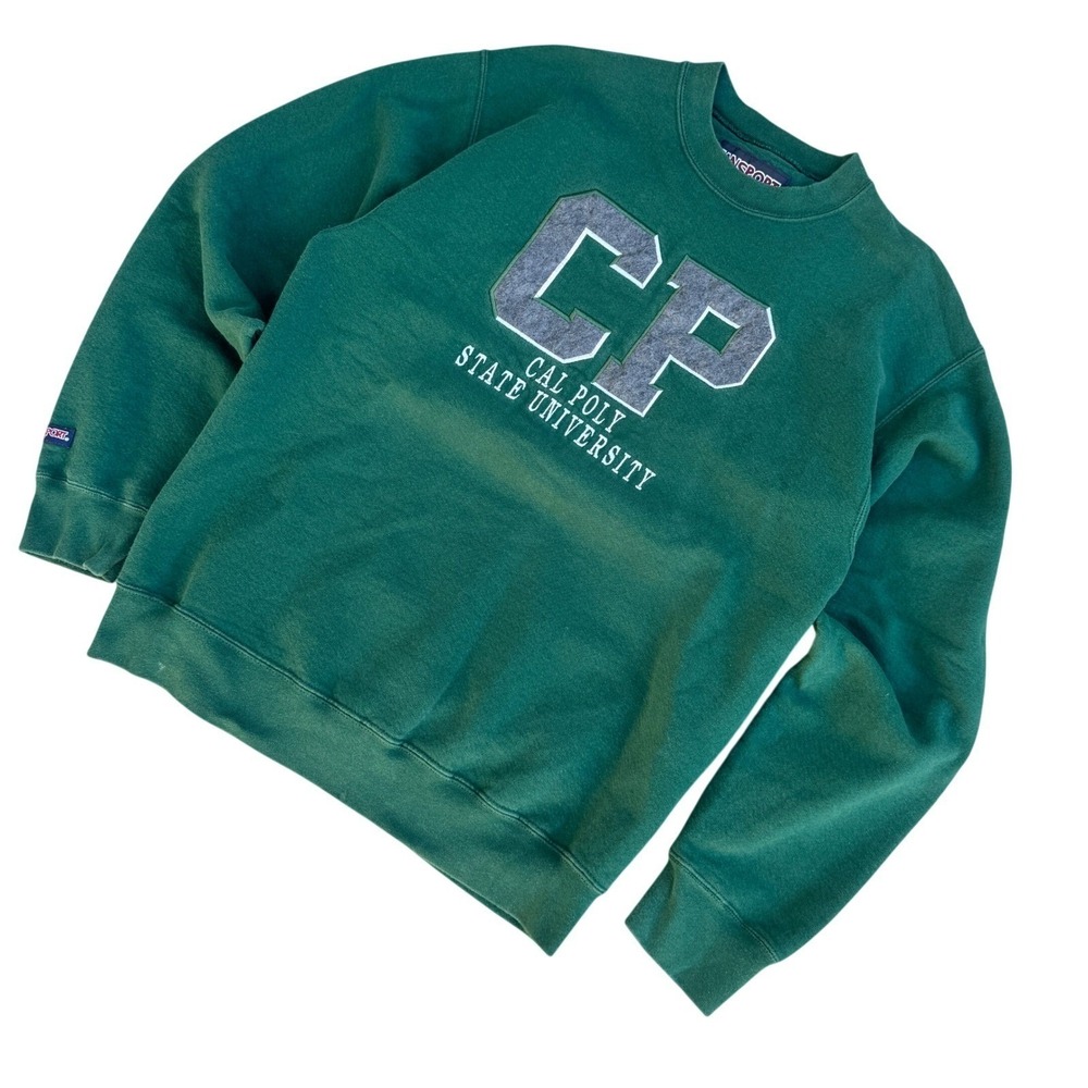 80s Jansport Green Cal Poly State University CP Crewneck Sweatshirt Mens Medium - Picture 2 of 6